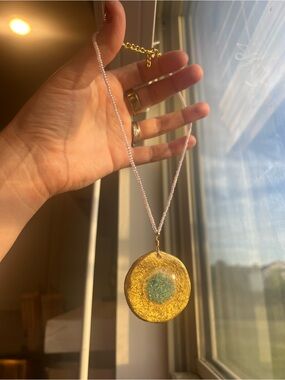 Gold Layered Pendant Necklace with Turquoise Accent and baby pink Beads
